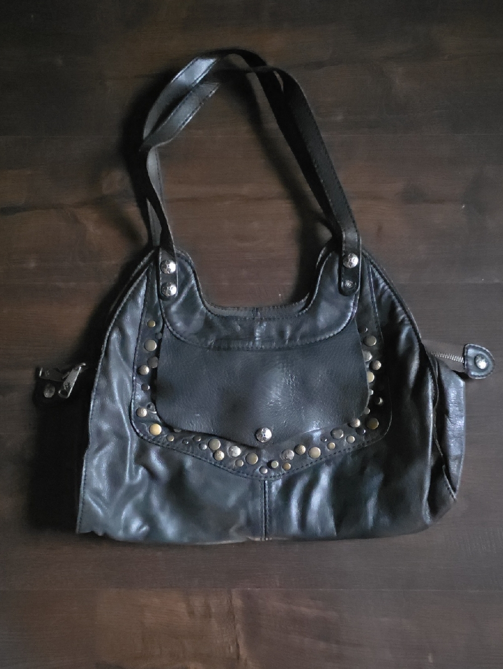 Patricia Nash Classic Charcoal Black Studded Shoulder Bag
